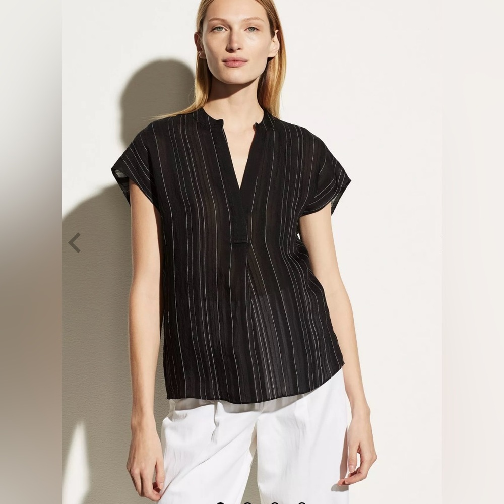 Vince Womens Drapey Stripe Sleeveless Band Collar Top. Size S  NWT - Picture 5 of 9